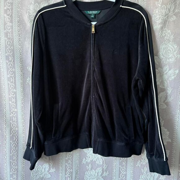 Ralph Lauren Women's Black and White Velour Jacket - Picture 2 of 8